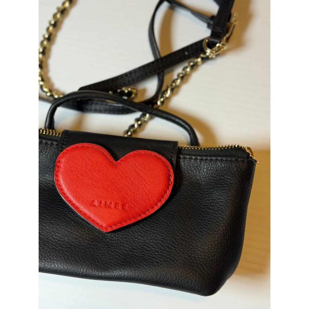 Aimee Kestenberg Heart Breaker Mini Crossbody Black Red Leather Gold Chain Bag